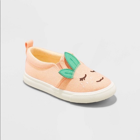 Cat & Jack Fruit Print Orange Glittery Slip On Sneakers Size 11 - Picture 3 of 6